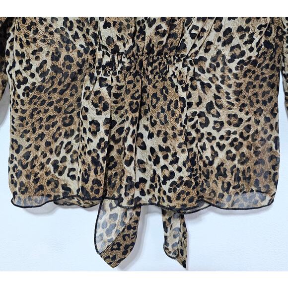 Wet Seal Chiffon Top Women's Small Leopard Print Sheer Lace Tie Front Vintage - Picture 3 of 5